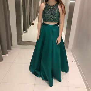 2 piece green prom dress